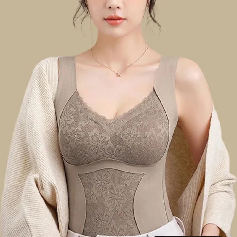 1pcs Woman Thermal Underwear Thermo Lingerie Winter Soft Warm Top Wear Thermo Vest Undershirt Intimate Lace with Bra Padded