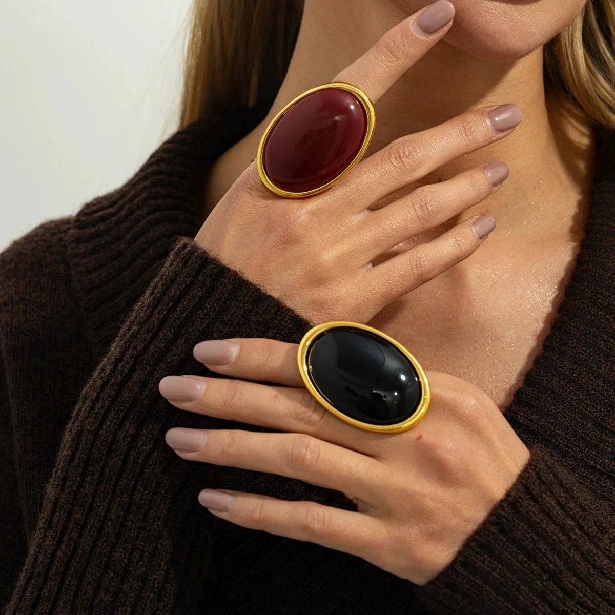 

Exaggerate Classic Red Oval Resin Finger Ring for Women Vintage Elegant Geometry Rings Charm Party Accessories Jewelry Gifts
