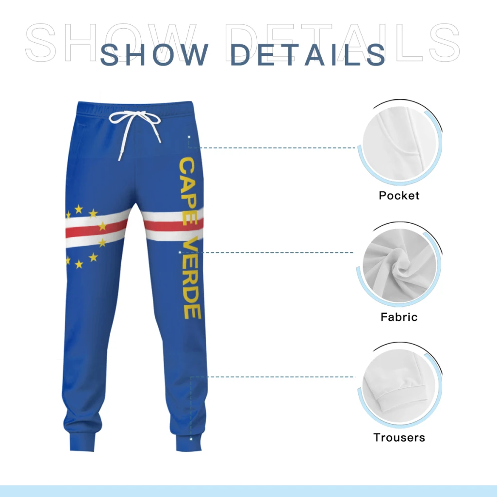 Mens Sweatpants Cape Verde Flag Pants with Pockets Joggers Soccer Football Multifunction Sports Sweat With Drawstring