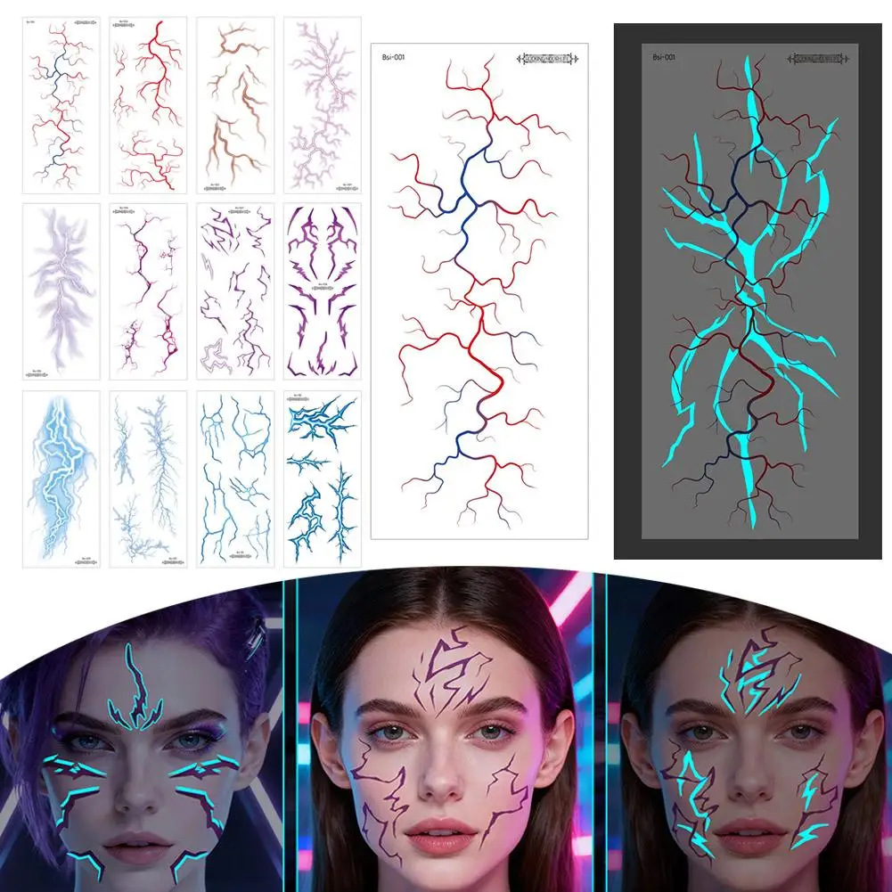 2025 ليلة ضوء فتاة مجموعة نمط الوشم ملصق خلية ملصقات محاكاة سفينة الوشم مضيئة ملصق الدم C8D5