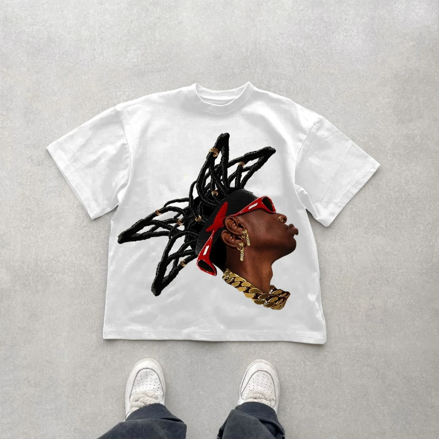 Camiseta informal con estampado de algodón con gráfico de Rap para hombre y mujer, camiseta de manga corta estilo callejero, Top Retro Y2K Harajuku con retrato de calle de Rich Street