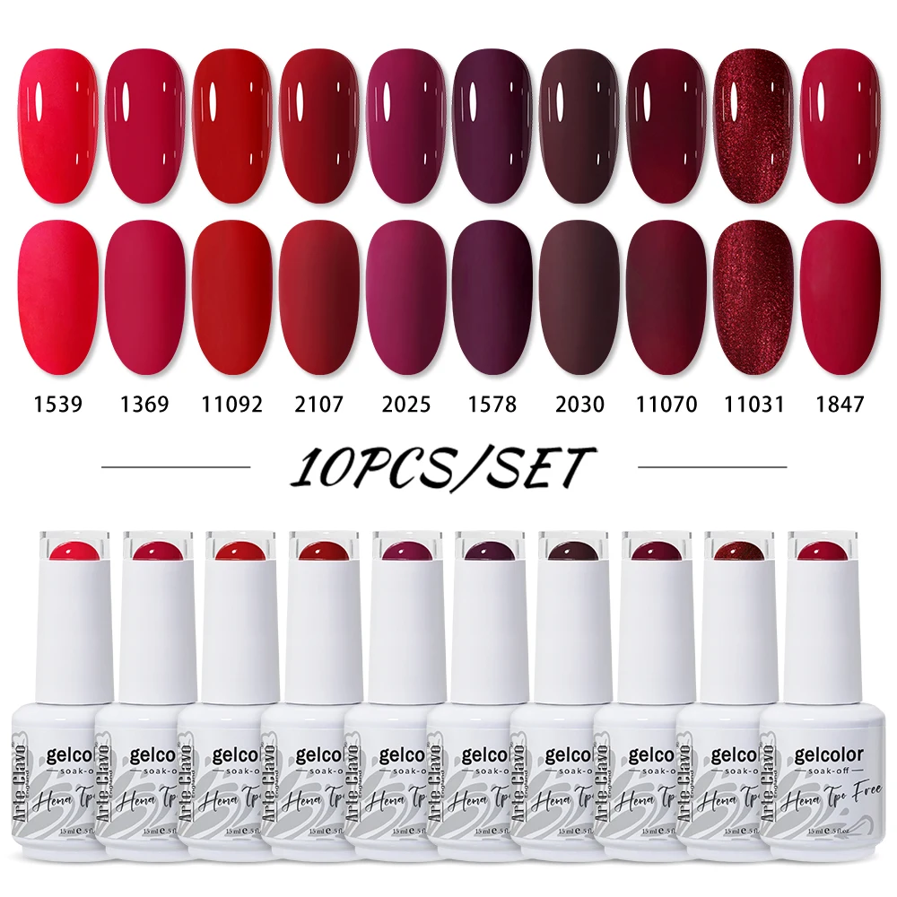 

Arte Clavo 15ml 10pcs Gel Nail Polish Set Semi Permanent UV LED HEMA TPO FREE Varnishes Soak Off Nail Lacquer Need Base Top Coat
