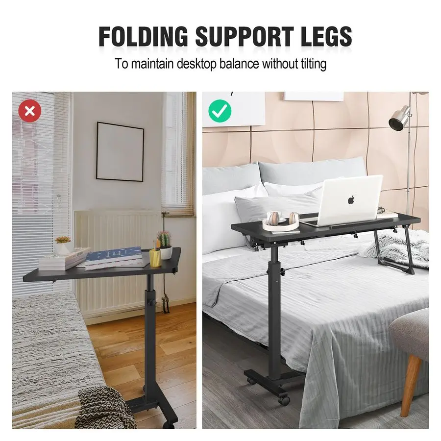 Overbed Bedside Table, Hospital Bed Table with Wheels, Portable Rolling Desk, Mobile Small Standing Desk, Rolling Laptop Stand,