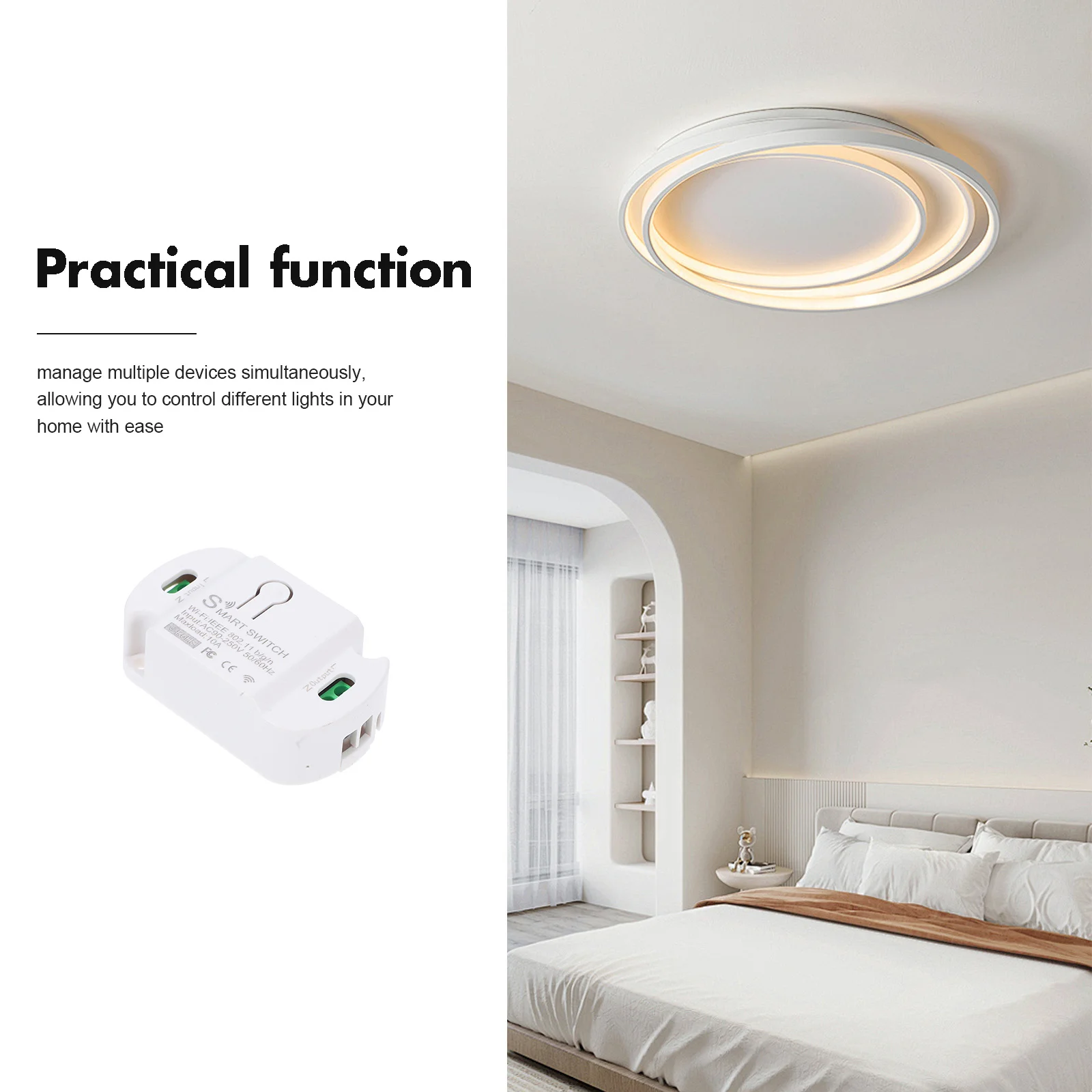 Interruttore della luce WiFi intelligente Casa senza fili Nessun cablaggio Funzione timer controllato da app per telefono Controller luce wireless abilitato Wi-Fi