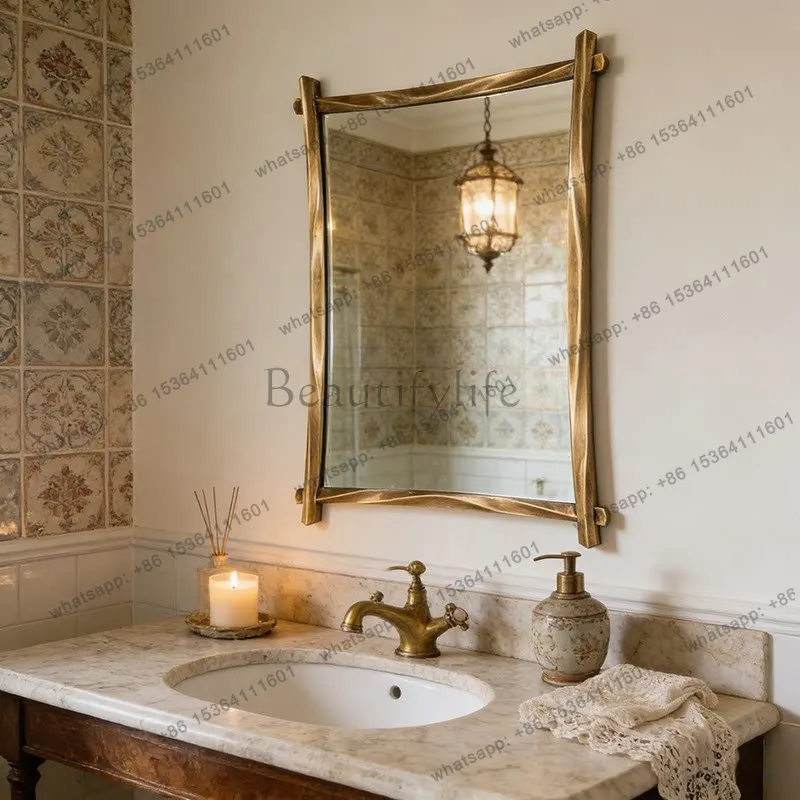 

French retro bathroom mirror American porch fireplace decorative makeup mirror