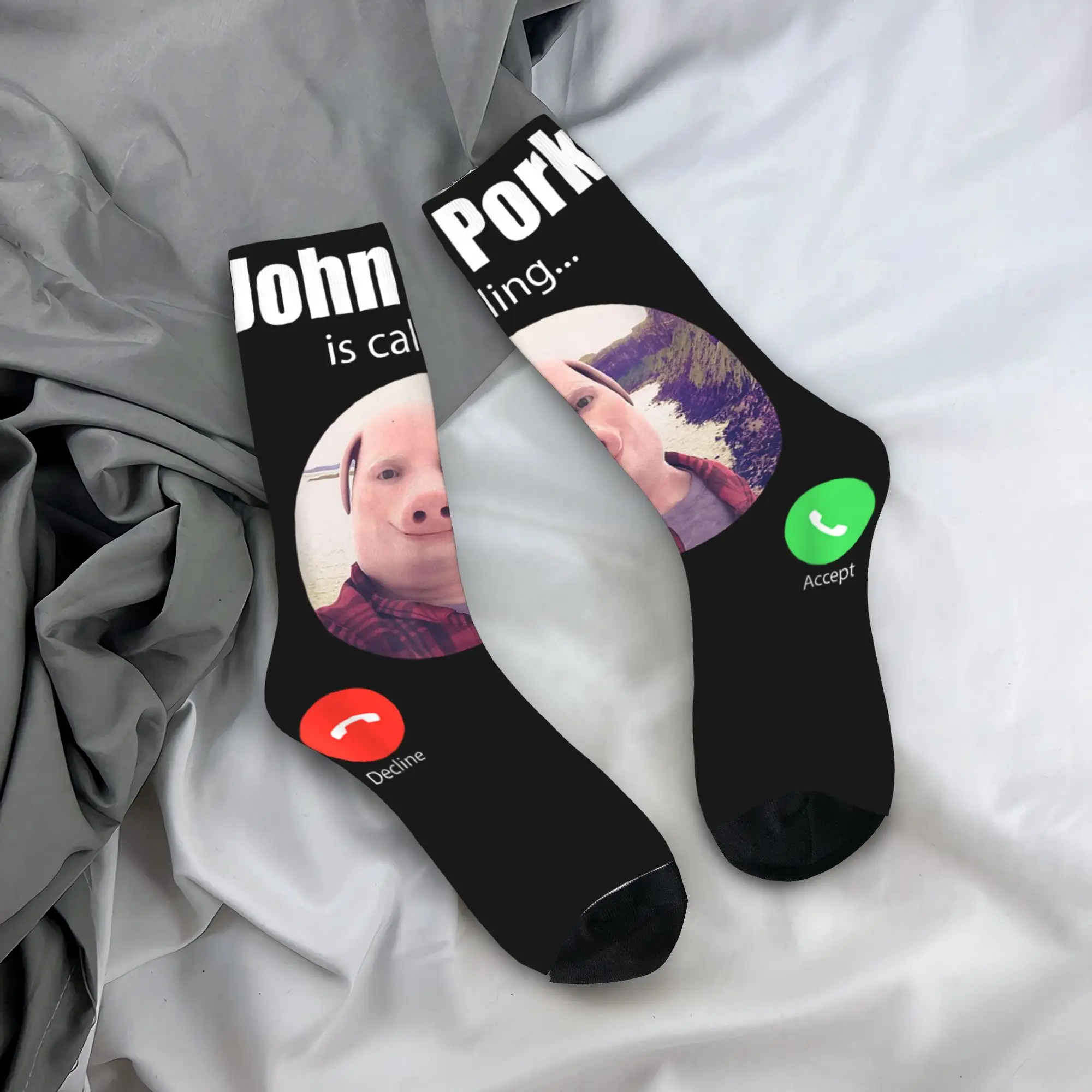 Classic Art Funny John Pork Is Calling Outfit Meme Socks Retro Stockings Autumn Anti Skid Men Socks Breathable Graphic Socks