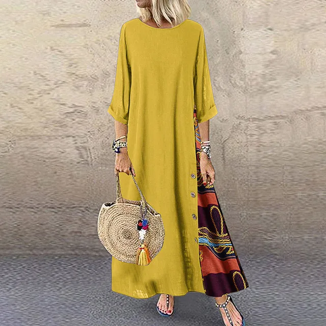 Moda feminina casual solto grande swing meia manga vestido longo floral férias maxi vestido plus size vestidos longos robe