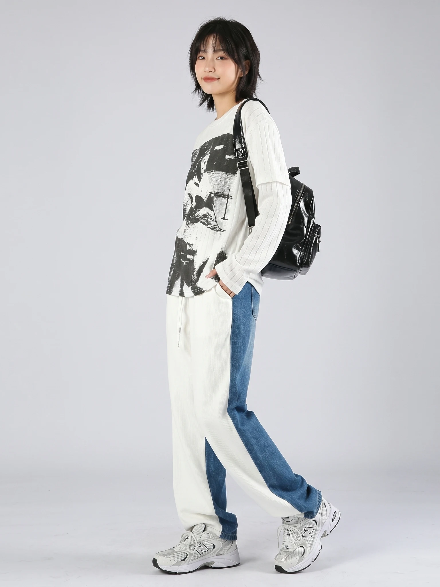 

High Waist Patchwork Belted Casual Pants Women's Korean Style Cotton Straight Leg Pants Spring Autumn Personalized Trousers