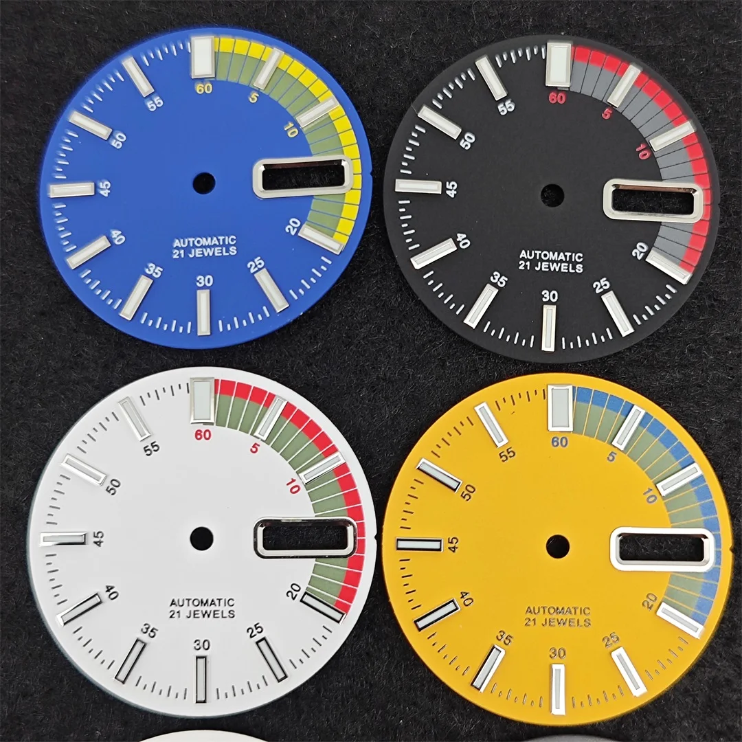 NH35 ساعة الطلب 28.5 مللي متر تاريخ مزدوج الأخضر مضيئة ساعة الوجه تعديل الغوص الهاتفي ل NH35/ 4R35 ساعة يد تعمل بالحركة استبدال أجزاء