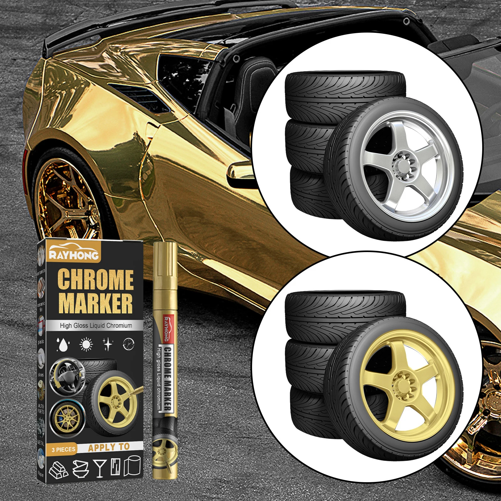 3 قطعة جنوط عجلات السيارة مرآة كروم لتقوم بها بنفسك قلم إصلاح طلاء الكروم إصلاح نهائي لتلوين جرافيتي الإطارات والطلاء #3