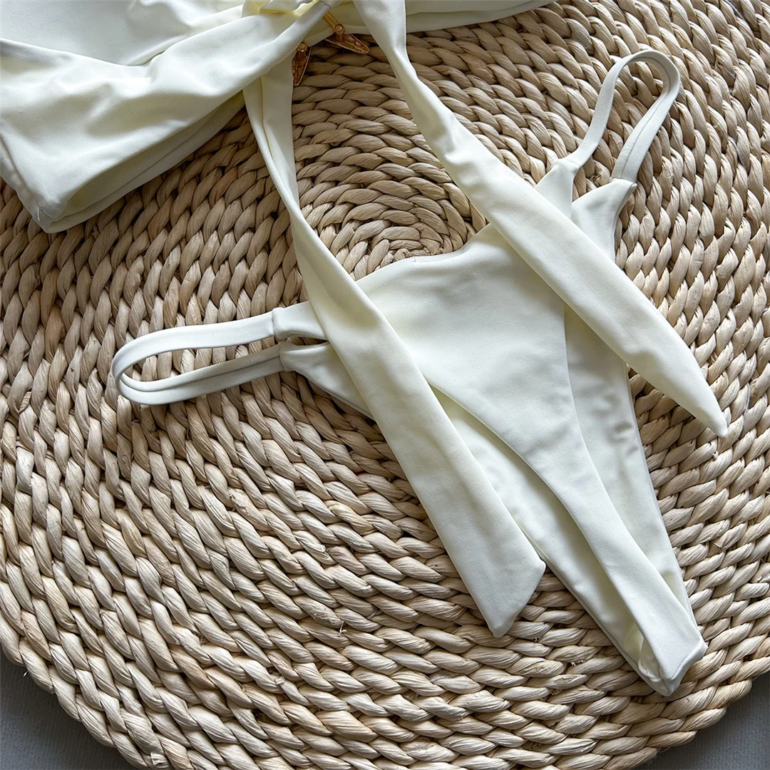 Neuer Metall-Stern-Bandeau-Bikini mit hohem Beinausschnitt, Damen-Badeanzug, zweiteiliges Bikini-Set, Badebekleidung, Badeanzug, Schwimmbikini V6422 – Detail 12
