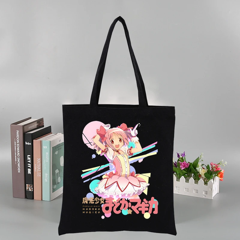 Madoka Magica Puella Magi  Canvas Shoulder Tote Bag for Women Handbags Eco Reusable Shopping Bag Vintage Fashion Ulzzang Bags - view 3