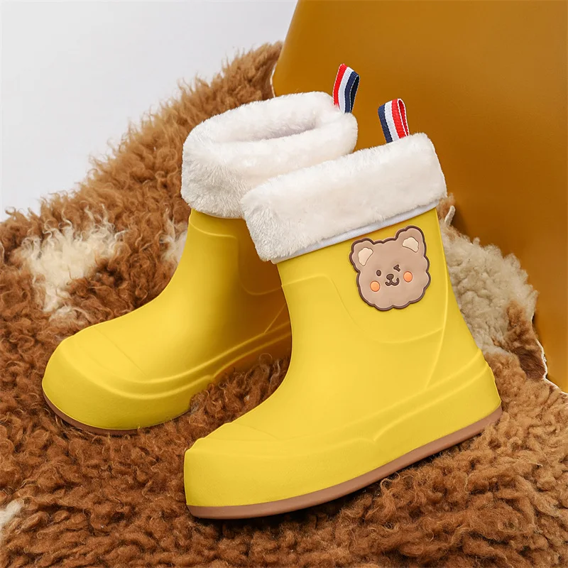 2026 New Cartoon Bear Children's Rain Boots Non-Slip Warm Waterproof Rubber Shoes For Boys And Girls Suitable For All Seasons