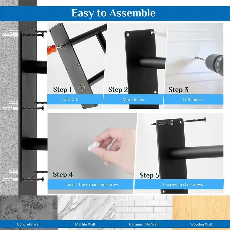 A92P U자형 벽걸이 계단 난간 (야외 계단 및 노인용, 현관, 데크, 차고 정원 안전 손잡이)