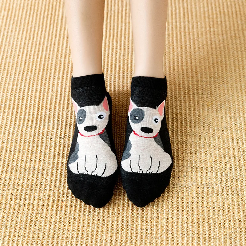 5 Pairs Women Cartoon Cotton Short Cat Dog Socks Lady Girls Spring Summer Breathable Japanese Students Sock Set For Women