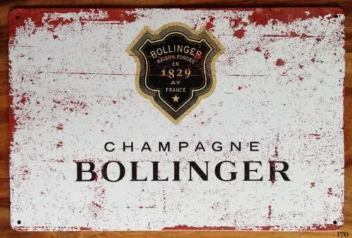 Letrero metálico retro BOLLINGER CHAMPAGNE para cocina, garaje, jardín, cobertizo, placa de metal, letrero de regalo