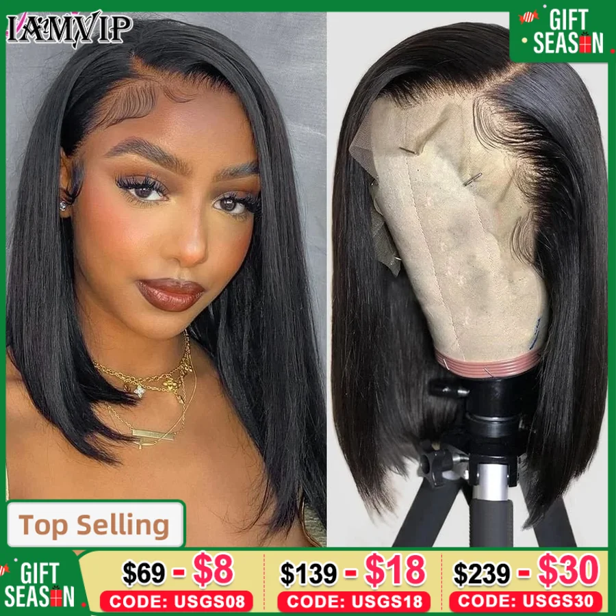 IAMVIP Short Bob Wig Bone Straight 200% Bob Wig Lace Front Human Hair Wigs For Women HD Lace Frontal Wig Glueless Wig Human Hair