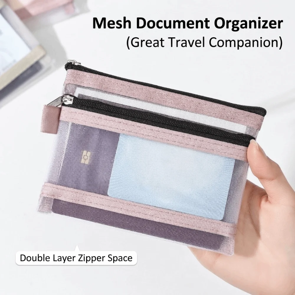 Mesh Passport Holder Anti-theft Spring Lock Clear Travel Storage Bag Portable Multi-Purpose Small Pouch Cards Storage