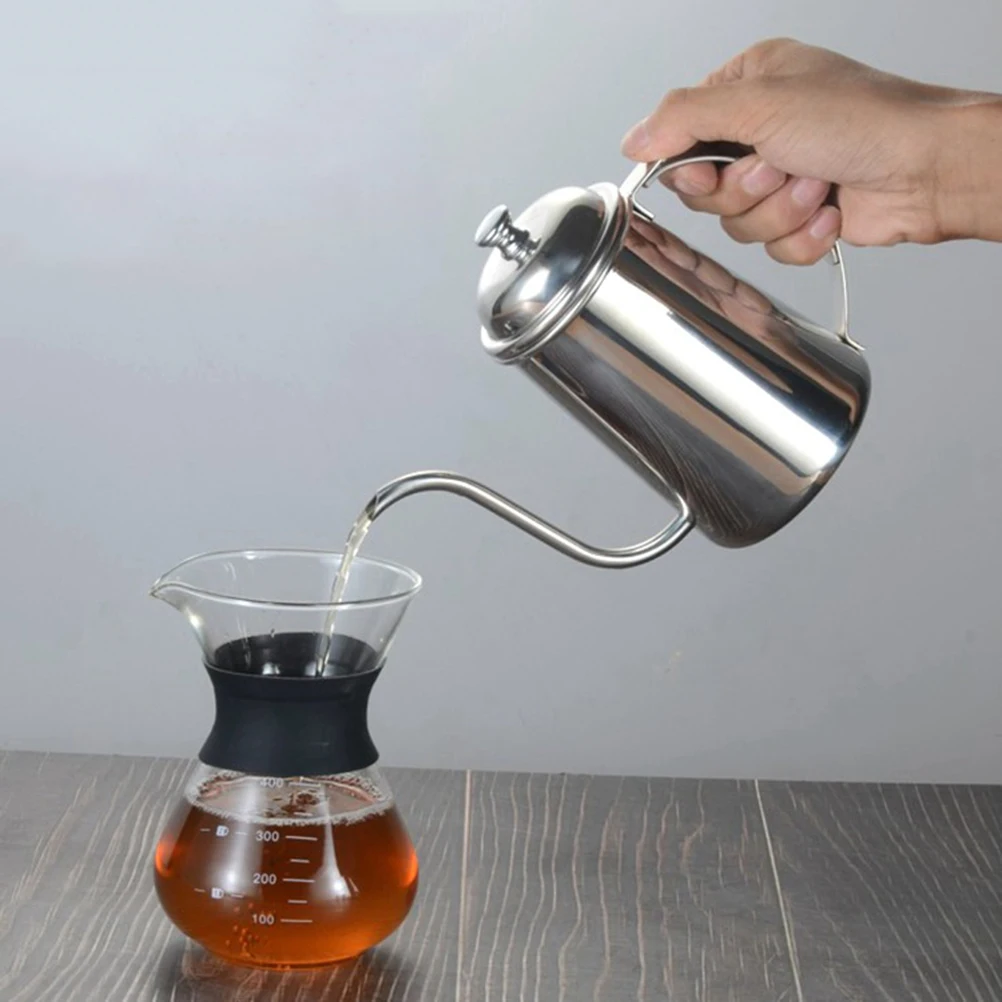 

650Ml Stainless Steel Drip Coffee Pot Long Mouth Teapot Elegant Handle Anti Slip Design Multi Tea Maker Vent Lid