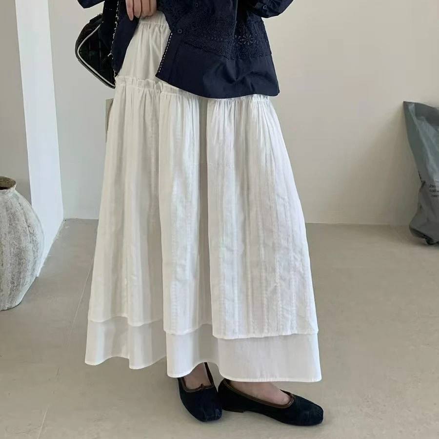 

Korean Pure Desire Skirt, Solid Color Lace Spliced Skirt, Female High Waist, A-line Large Swing Umbrella Skirt