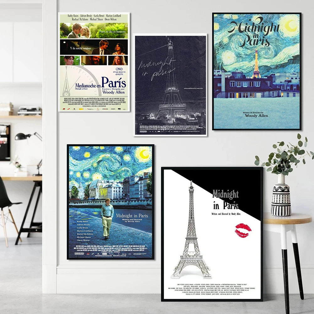 Romantic French Movie Midnight in Paris Poster Woody Allen Classic Flim Canvas Painting Wall Pictures Cafe Home Dorm Decor Gift