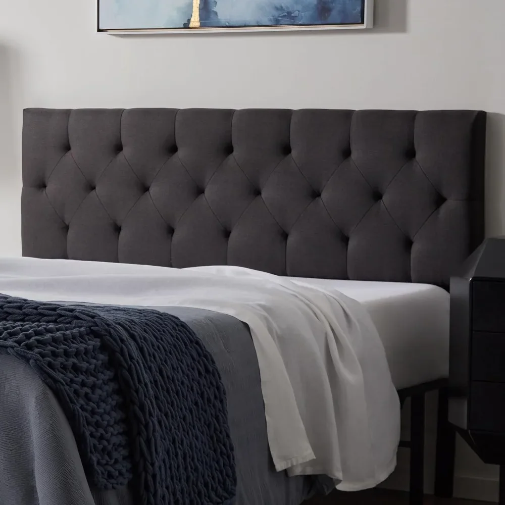 

Mid-Rise Upholstered Headboard - Diamond Tufted - Padded Polyester Adjustable Height From 34” To 46” Easy Assembly-Bed Frame