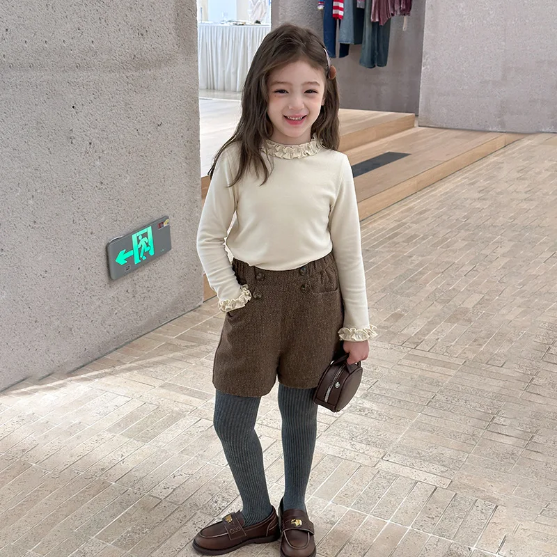 Korean Sweet Long-sleeved Base Shirt Boutique Clothing Simple Style 2025 Autumn New Fashion Medium and Large Girl Baby