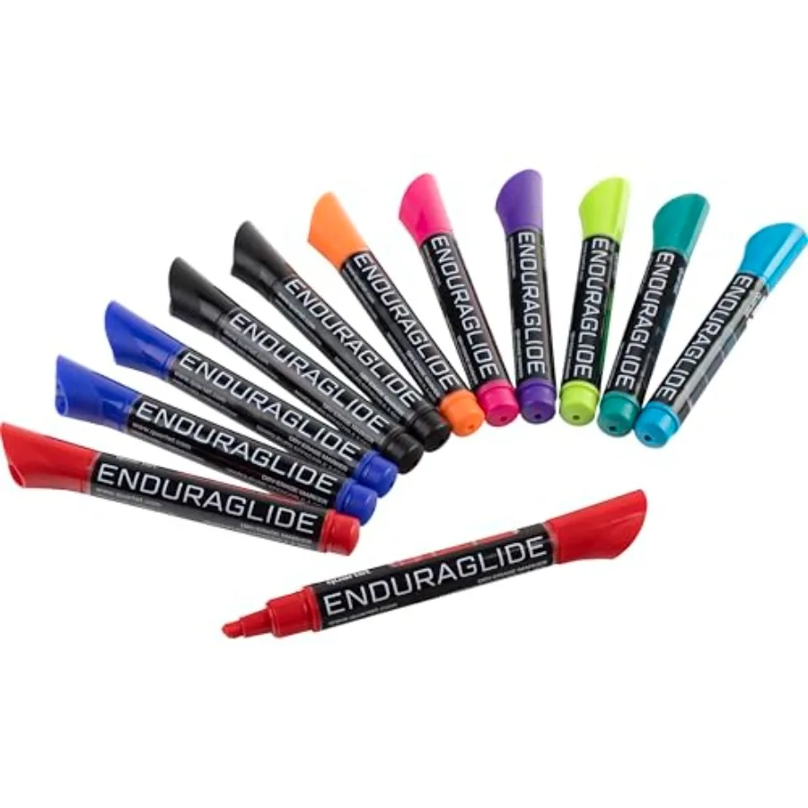 Dry Erase Markers, Whiteboard Markers, Chisel Tip, EnduraGlide, Assorted Colors, 12 Pack A