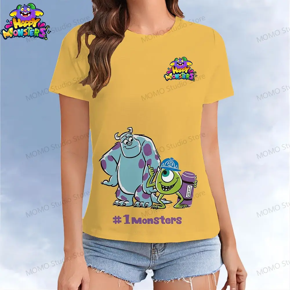 

Disney Monsters Inc. Kawaii Women's T-shirt Woman Clothing Y2k Summer Short Sleeve Street Wear T-shirts O Neck 2024 XS-3XL Top