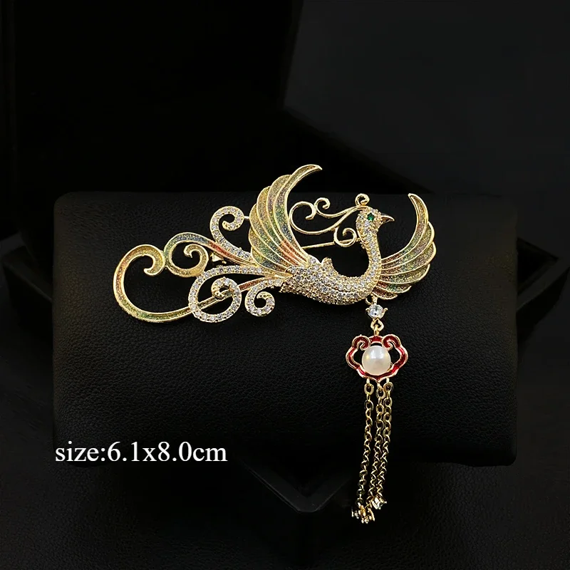 Personalized Design Phoenix Brooch High-End Suit Accessories Colorful Corsage Animal Pin Decoration Women Pearl Jewelry 5131