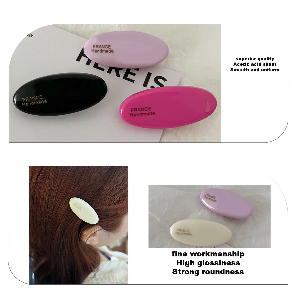 Side High-end Bangs, Hair Clips, Duckbill Clips, Broken Hair, Dopamine Colored Acetate Oval Edge Clips Hairpin Bobby Pin