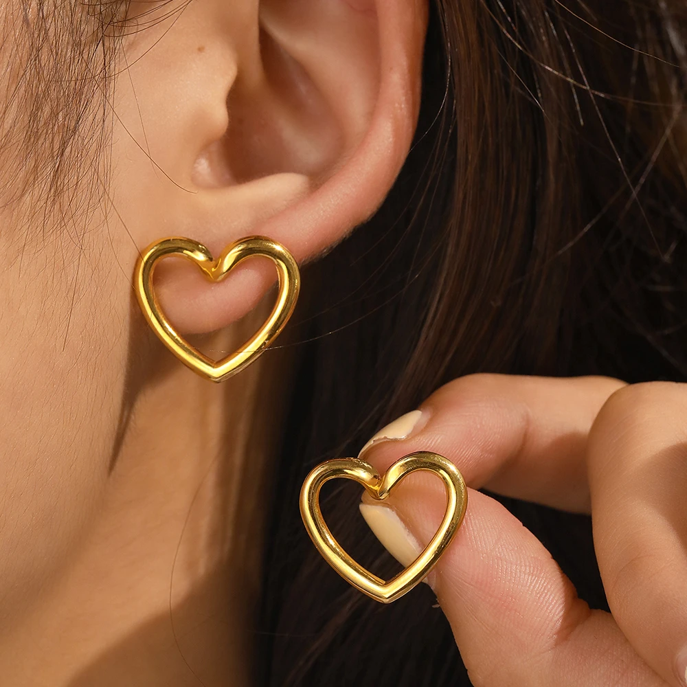 Stainless Steel Earrings Simple Fashion Three Colors Available Cutout Heart Design Earrings For Women Jewelry  Anniversary Gift