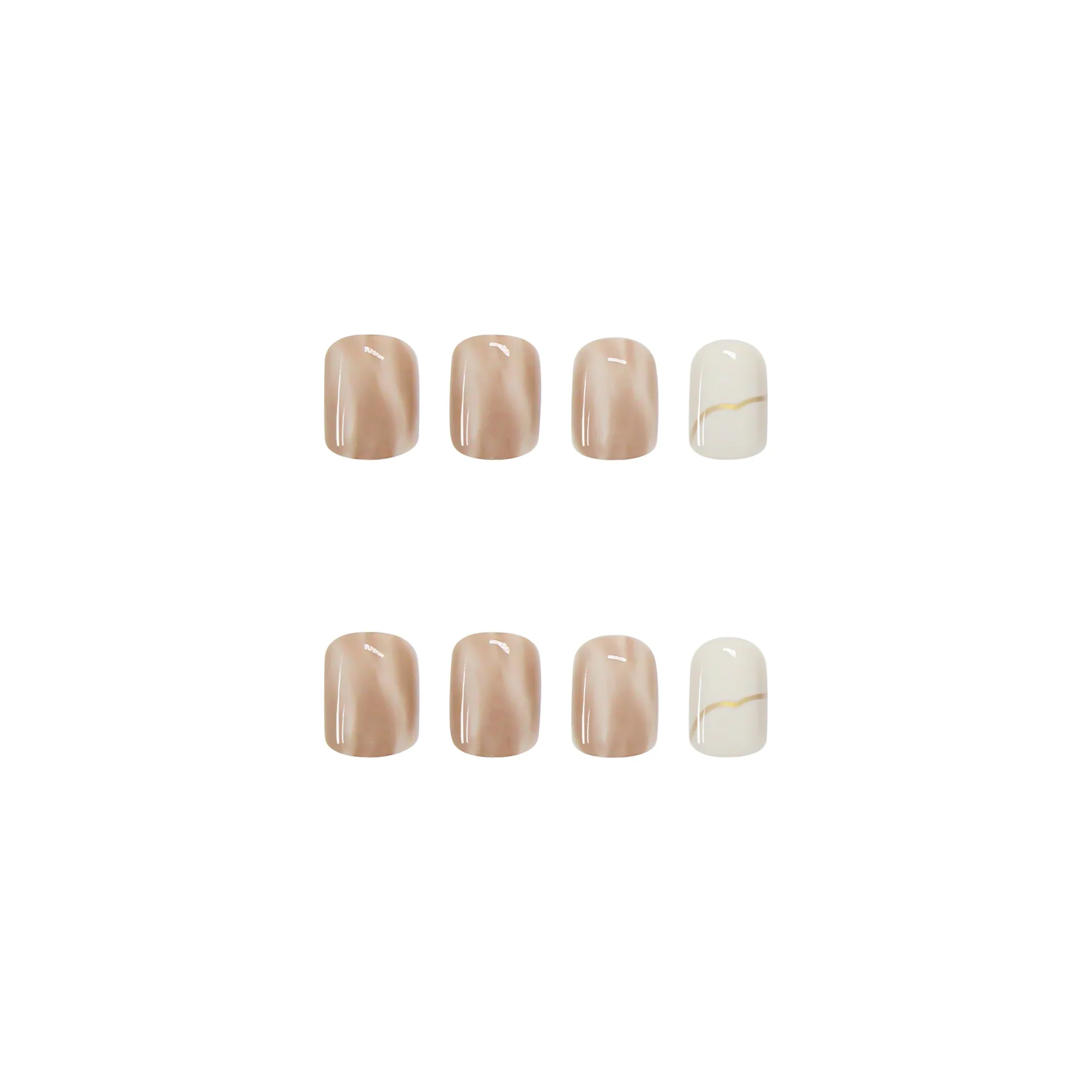 

24pcs Nude Ombre Press-On Nails - Caramel Swirl Design Short Round Shape (Multi Sizes) False Nails Detachable Finished Nail Tips