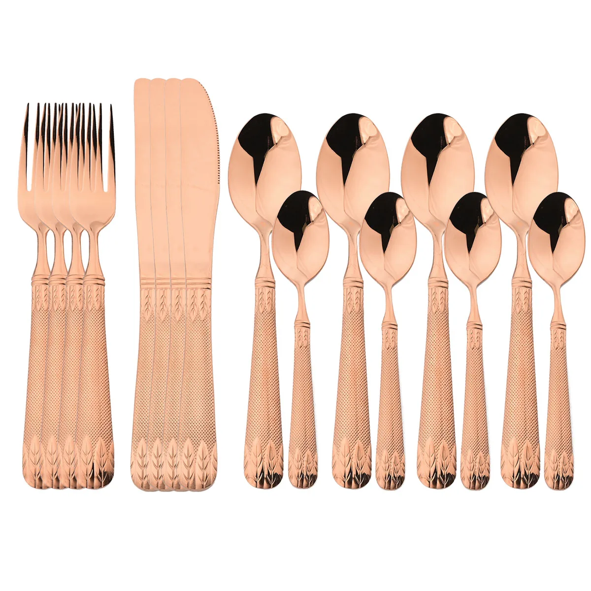 

16Pcs Retro Wheat Ears Dinnerware Set Rose Gold Knife Fork Spoon Tableware 304 Stainless Steel Cutlery Western Flatware Set