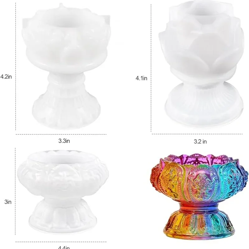 3pcs Lotus Tealight Candles Holders Resin Molds, Candlestick Epoxy Casting Mould for Candle Holder Making