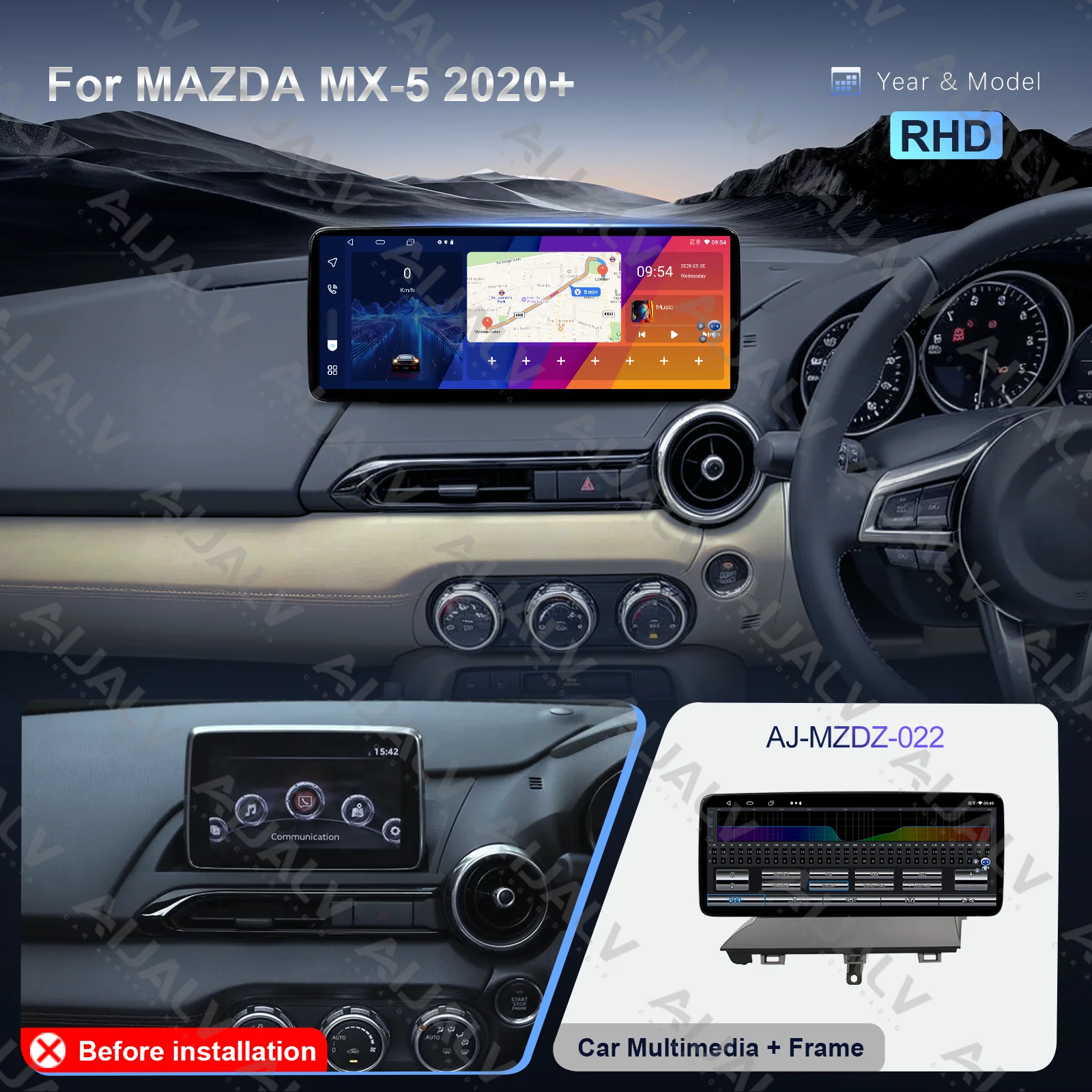 For RHD12.3in Mazda 2020 + MX-5 Radio, Original Panel, Universal Android Carplay 64GB 128GB Stereo Screen Cable
