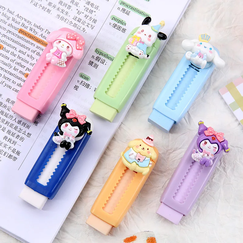 

24pcs/lot Sanrio Push Pull Eraser Cute Melody Pochacco Writing Drawing Pencil Erasers Stationery For Kids Gifts School Supplies