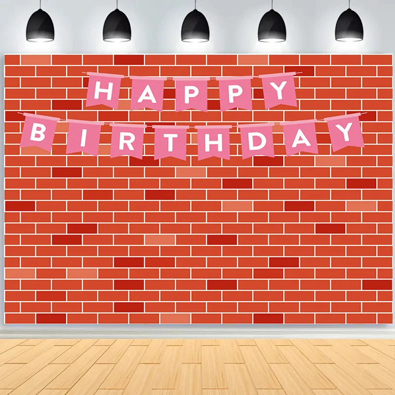 Gray White Brick Wall Happy Birthday Photography Backdrops Props Texture Children Party Theme Photo Studio Background QZ-23