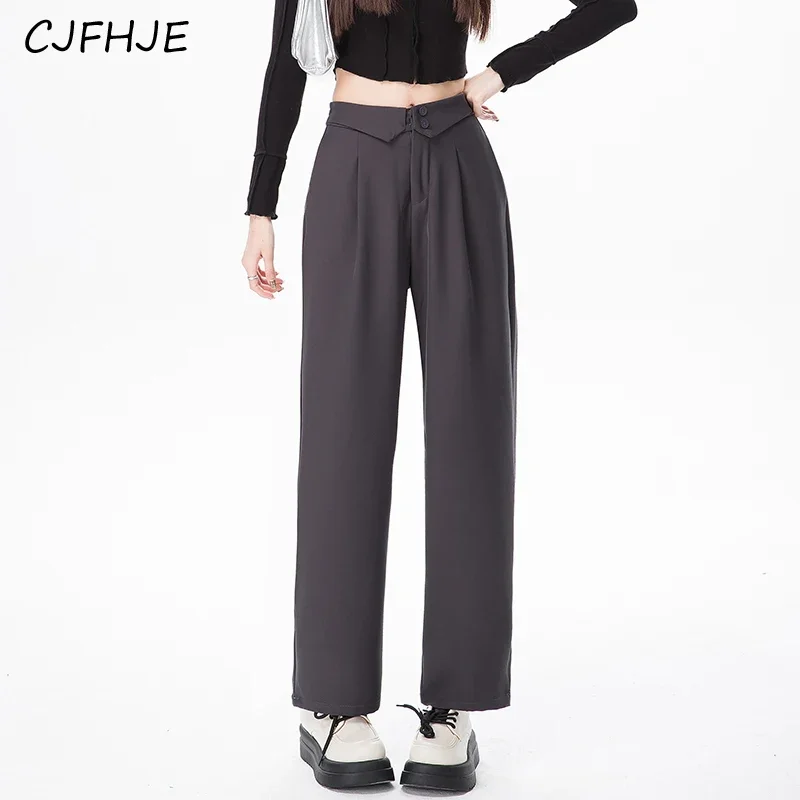 CJFHJE Lente Koreaanse Mode Omgedraaid Casual vrouwen Pak Broek Nieuwe Effen Kleur Veelzijdige Rechte Pijpen Vrouwen Losse Wijde Pijpen broek