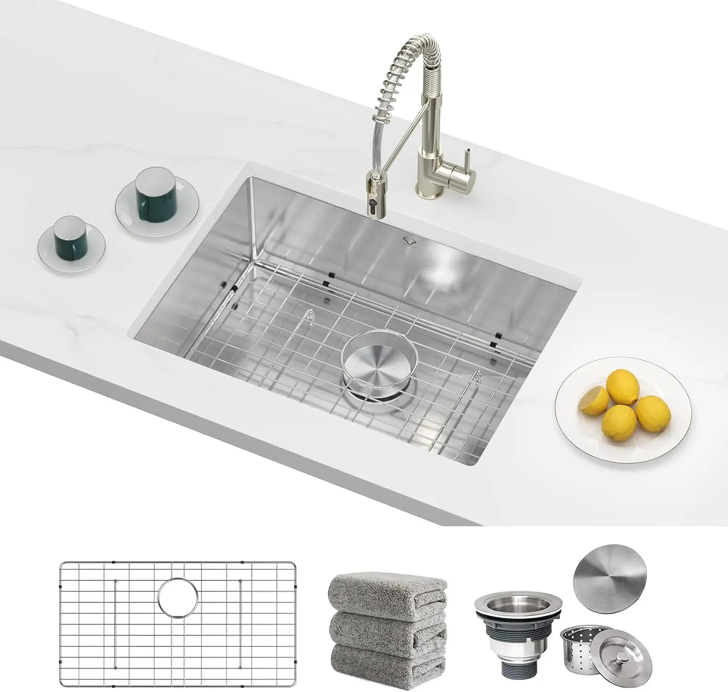 

23x18 Inch Undermount Stainless Steel Kitchen Sink Single Bowl Set with Accessories