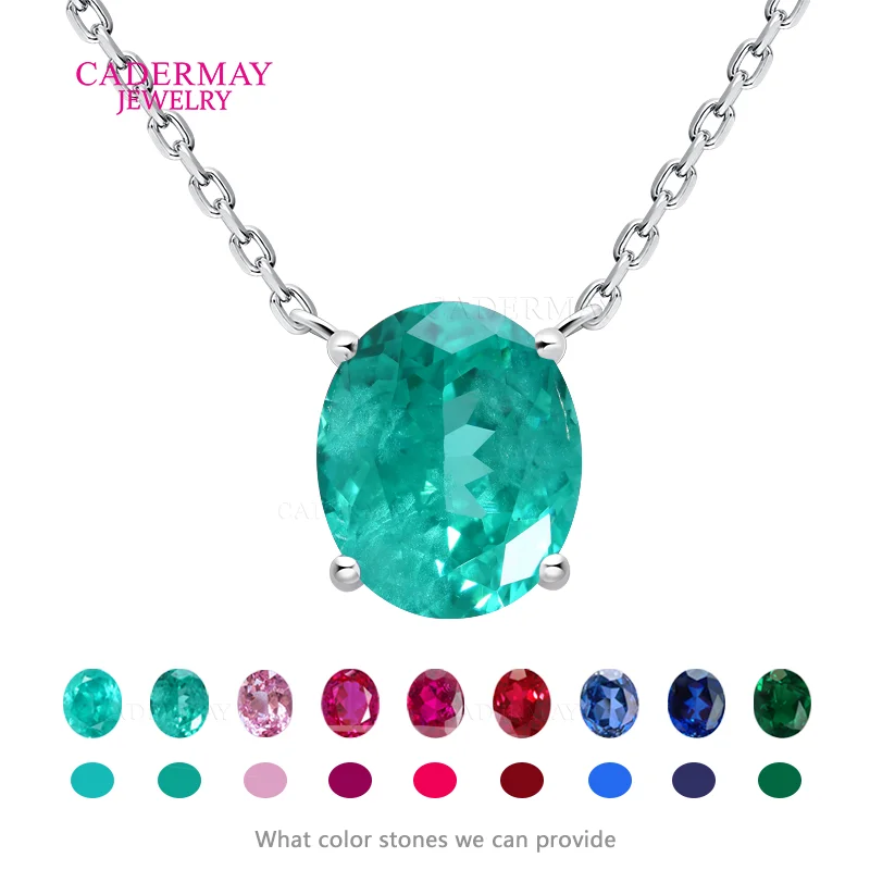 

Ювелирное изделие Cadermay: кулон-сольитир из серебра 925 пробы с овальным лабораторным рубином, сапфиром или параибой (YAG), 10x12 мм, для женщин, подарок