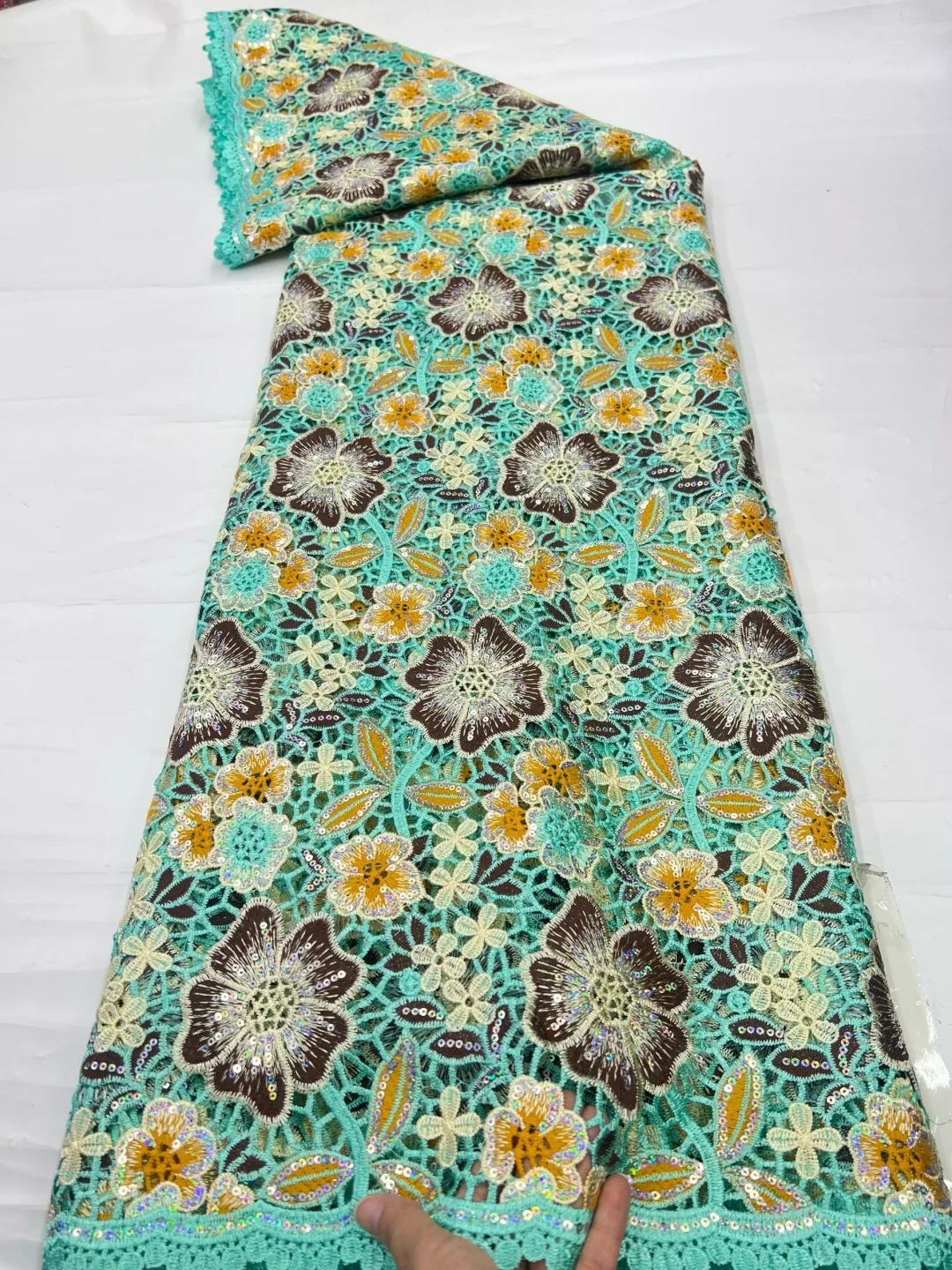 Nigerian 3D Embroidered Water Soluble Lace Fabric African Guipure Cord 2026 Latest Style for Sewing Women's Dresses 5 Yards