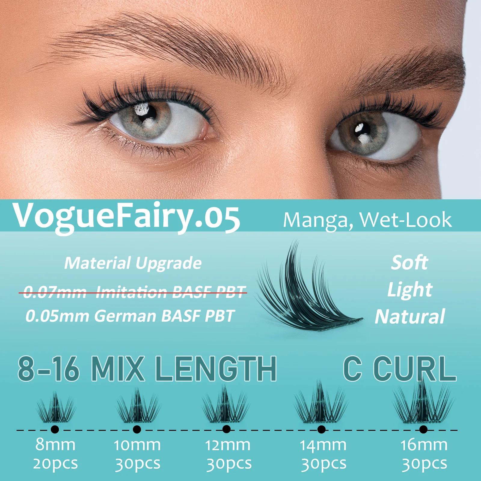 Mscici Natural Spike Design Manga Cluster Lash Kit Waterproof Latex-Free Clear Lash Glue for Sensitive Eyes DlY Anime Eyelashes