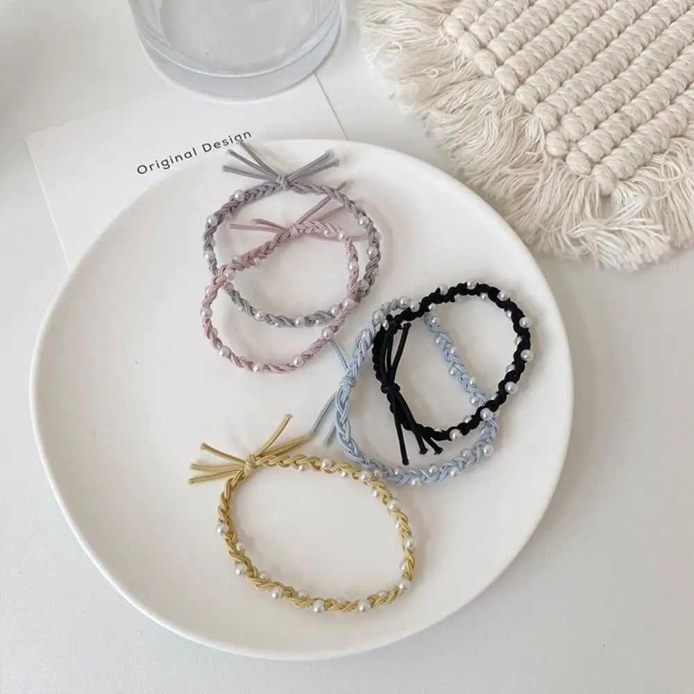 Simple Non-slip Scrunchy Handmade Elastic Korean Style Hair Loop Hair Styling Accessory Women Pearl Hair Rope Woven Rubber Band