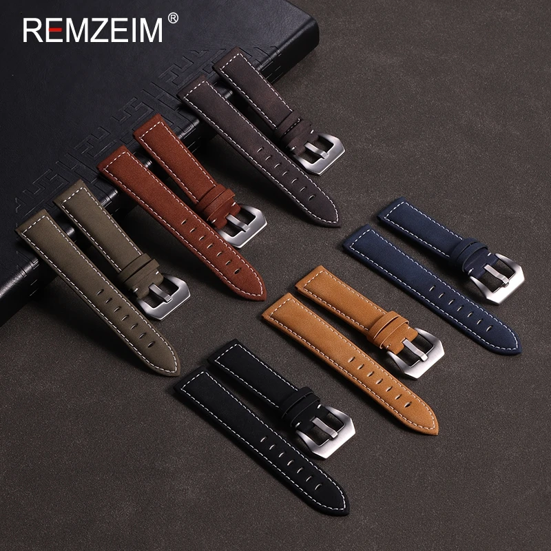 Retro Leather Watchband Bracelet Black Blue Brown Vintage Matte Watch Strap Women Men 18mm 20mm 22mm 24mm Wristband