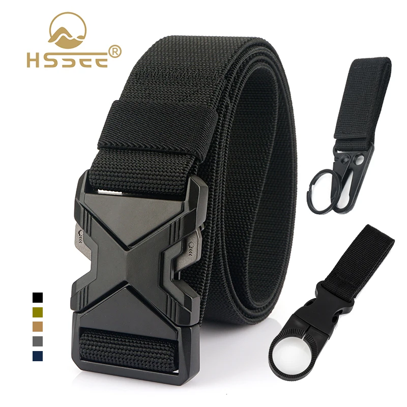 HSSEE New 105cm to 125cm Elastic Belt for Men Metal Buckle Quick Release Military Tactical Belt Soft Nylon Casual Belt Male