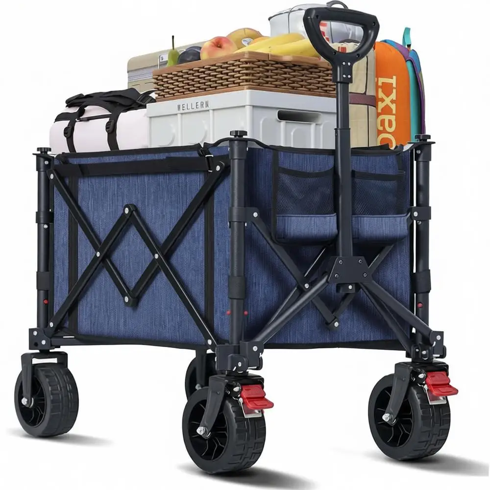 

Складная универсальная тележка с большими колесами, тормозами, грузоподъемностью 250 фунтов, легкая, для сада, портативная, для продуктов, кемпинга, покупок, спорта