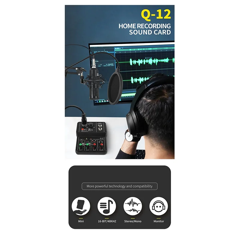 

-A25M Professional Audio Mixer Sound Card With Monitor Electric Guitar Live Broadcast Recording For Studio Singing Computer PC