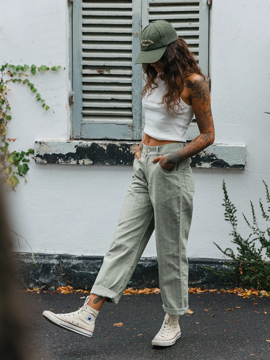 Green Women High Waist Striped Straight Pants Casual Vintage Harajuku Streetwear Baggy Trousers Loose Wide Leg Pants For Fall