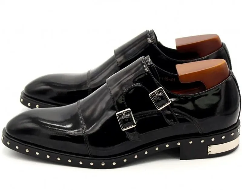 Classic Monk Strap Gentlemen Oxfords Full Grain Leather Rivets Handmade Mens Formal Business Shoes Flat Derby Shoe